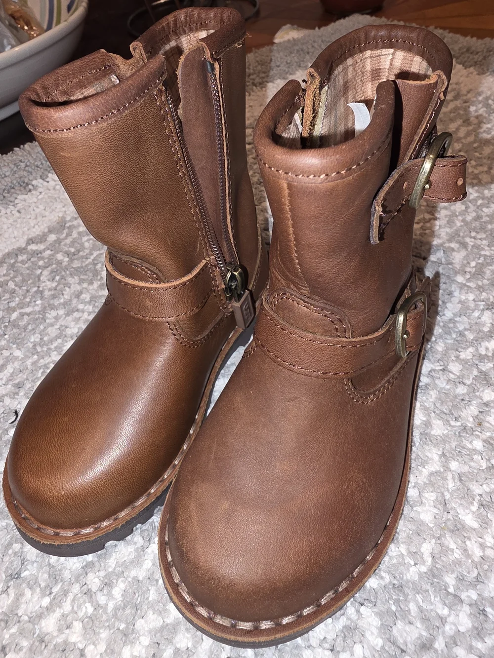 UGG Chestnut Suede Boot with Plaid Lining